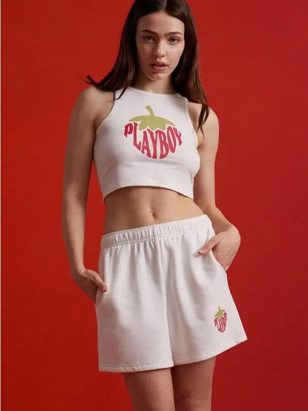PLAYBOY White Strawberry Graphic Women’s Bermuda Shorts